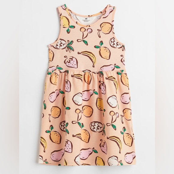 H&M Other - 6X/7 H&M Sleeveless Jersey Tank Summer Dress, Peach Fruit Print, Flared Skirt